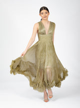 Rochie midi, Zoey, cu textură plisată, verde olive