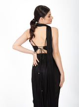 Rochie lungă, Kallie, cu construcție asimetrică, neagră
