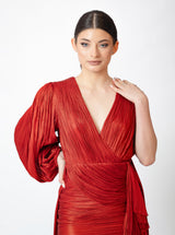 Rochie scurtă, Lida, cu mânecă bufantă și panglică pe picior, roșie