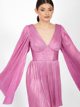Rochie scurtă, Alma, cu mâneci vaporoase, purple orchid