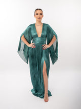 Rochie lungă, Alana, plisată, verde smarald
