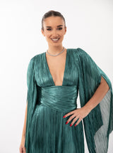 Rochie lungă, Alana, plisată, verde smarald