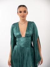 Rochie lungă, Alana, plisată, verde smarald
