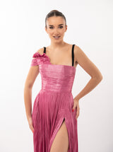 Rochie lungă, Odette, plisata, fuchsia