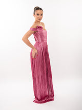 Rochie lungă, Odette, plisata, fuchsia