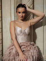 Rochie scurtă, Kate, cu fustă voluminoasă din tulle, nude rose
