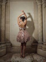 Rochie scurtă, Kate, cu fustă voluminoasă din tulle, nude rose