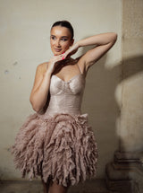 Rochie scurtă, Kate, cu fustă voluminoasă din tulle, nude rose