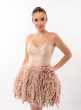 Rochie scurtă, Kate, cu fustă voluminoasă din tulle, nude rose