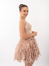 Rochie scurtă, Kate, cu fustă voluminoasă din tulle, nude rose