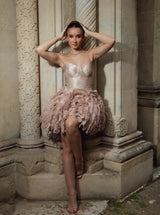 Rochie scurtă, Kate, cu fustă voluminoasă din tulle, nude rose