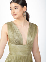 Rochie midi, Zoey, cu textură plisată, verde olive
