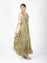 Rochie midi, Zoey, cu textură plisată, verde olive