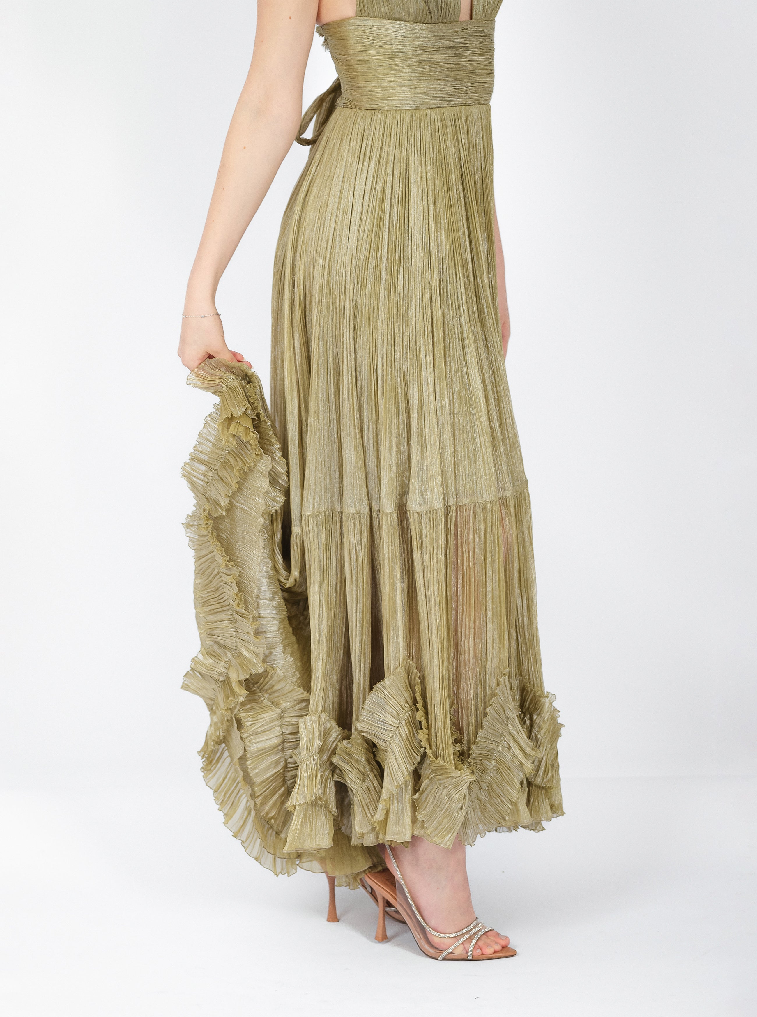 Rochie midi, Zoey, cu textură plisată, verde olive
