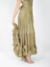 Rochie midi, Zoey, cu textură plisată, verde olive