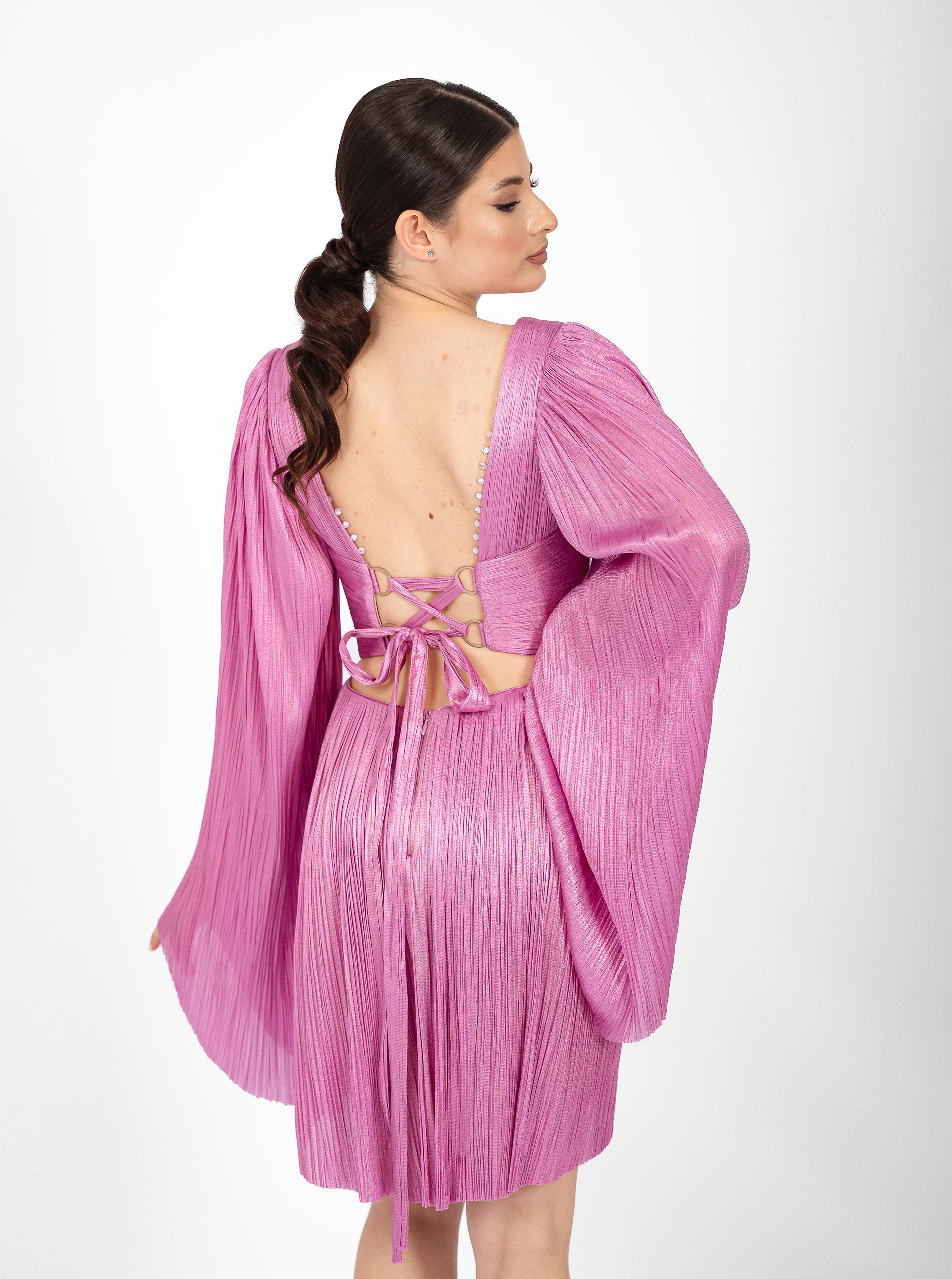 Rochie scurtă, Alma, cu mâneci vaporoase, purple orchid