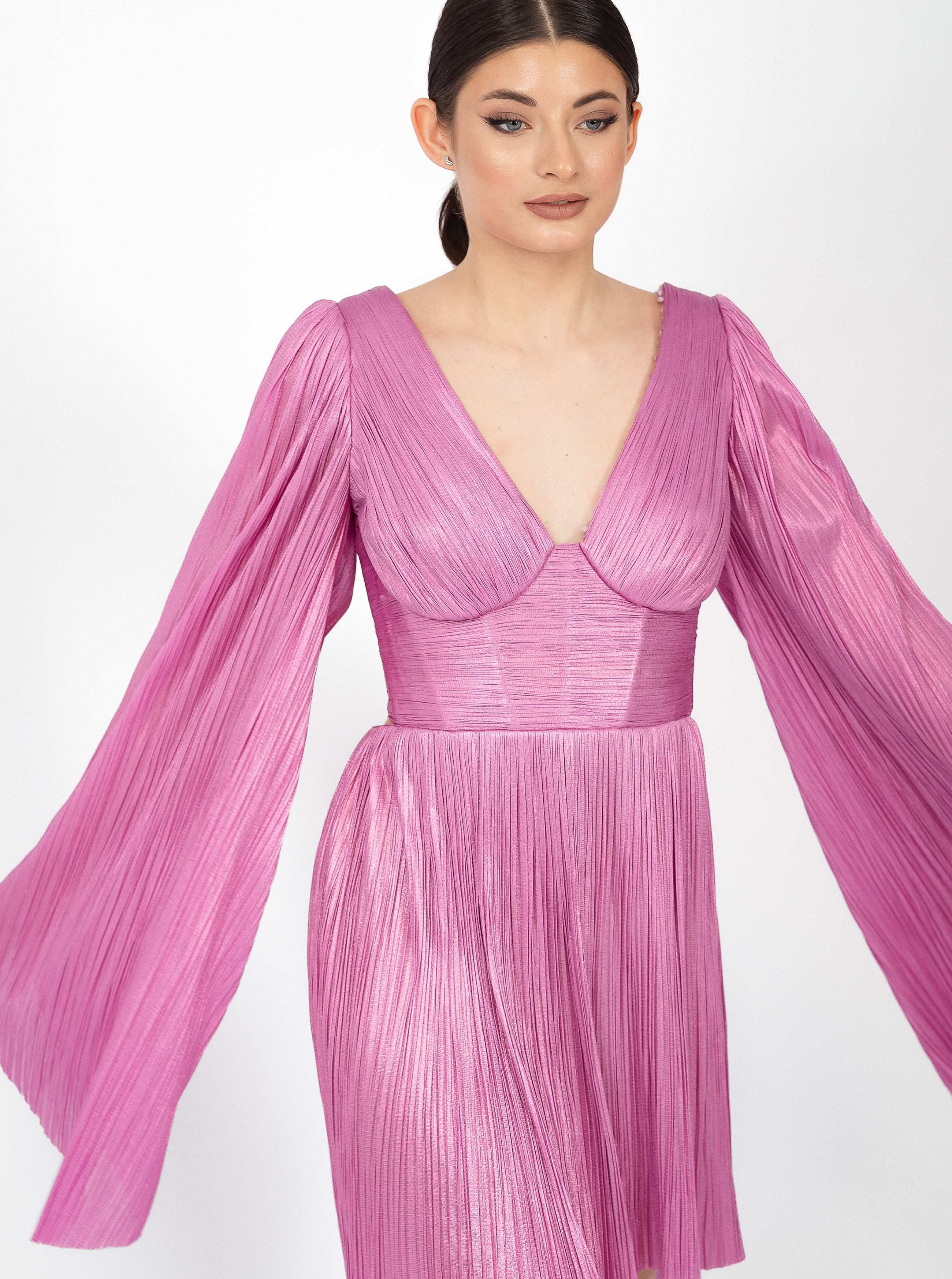 Rochie scurtă, Alma, cu mâneci vaporoase, purple orchid