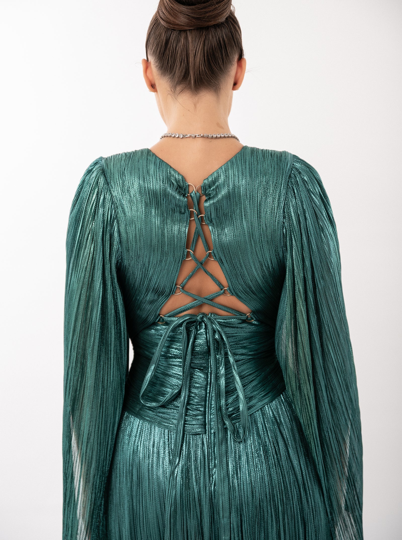Rochie lungă, Alana, plisată, verde smarald