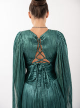 Rochie lungă, Alana, plisată, verde smarald