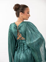 Rochie lungă, Alana, plisată, verde smarald