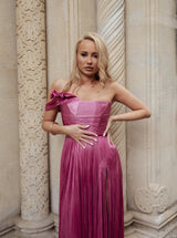 Rochie lungă, Odette, plisata, fuchsia