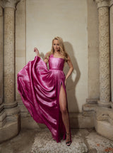 Rochie lungă, Odette, plisata, fuchsia