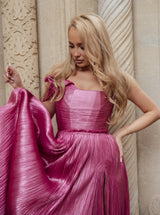 Rochie lungă, Odette, plisata, fuchsia