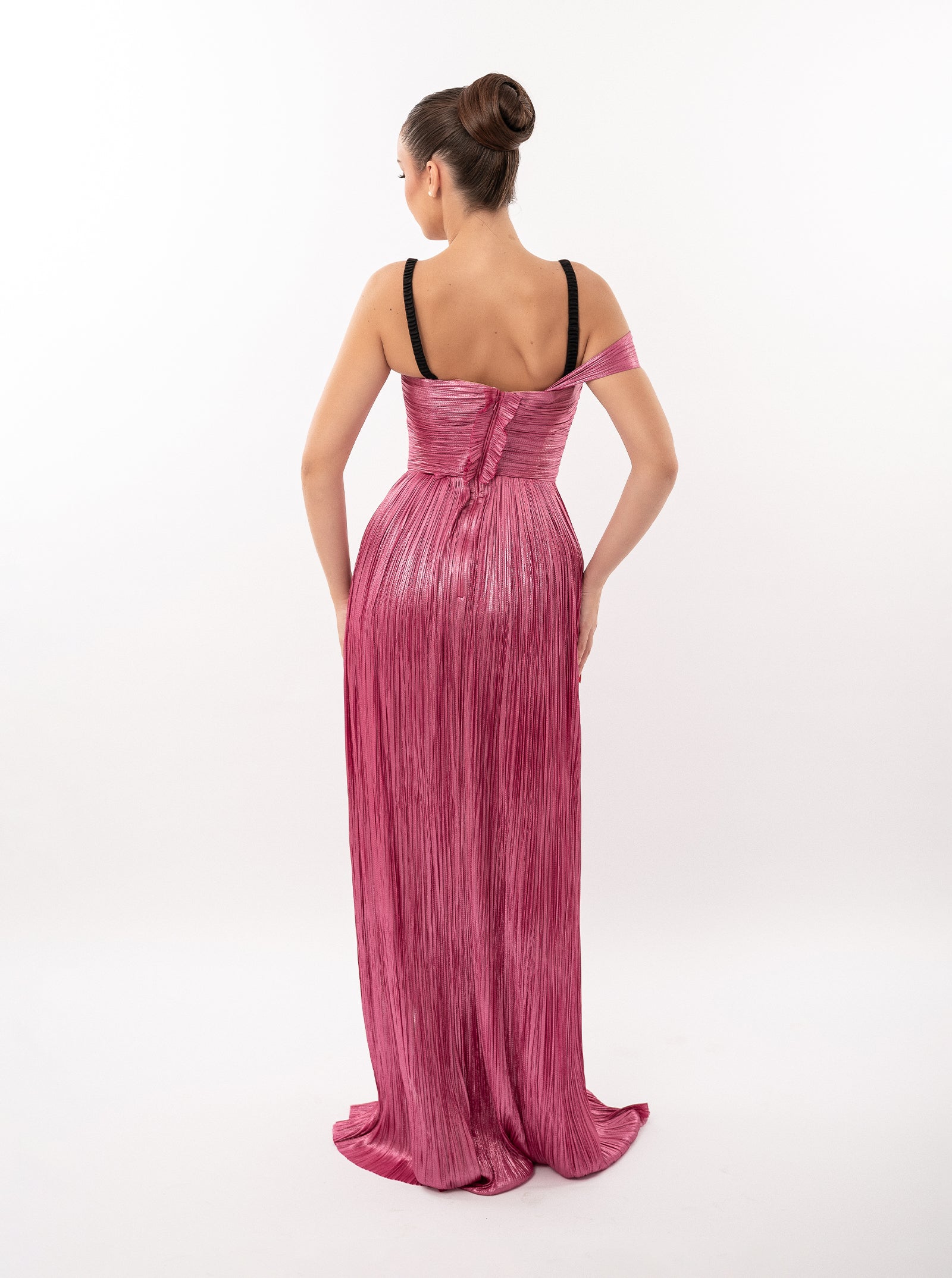 Rochie lungă, Odette, plisata, fuchsia